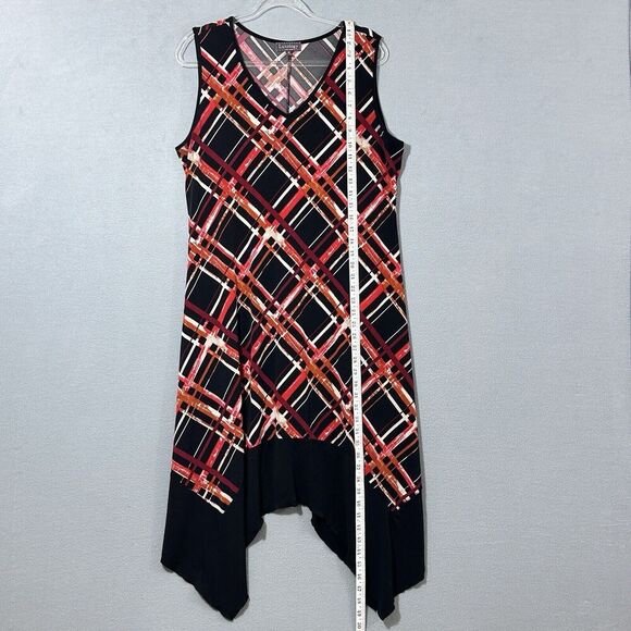 Luxology Women Dress 16 Black Red Jersey Knit Asymmetrical Hem Whimsigoth Grunge - Picture 10 of 14